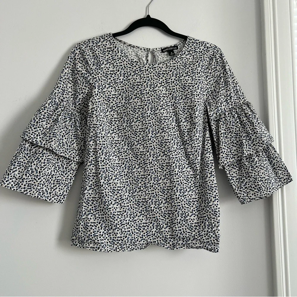 J. Crew Black and White Bell Sleeve Blouse